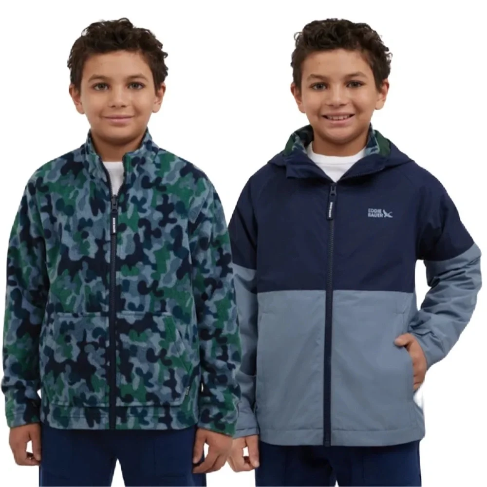 NWT Eddie Bauer Kids Navy and Light Blue Raincoat 3-in-1 Lightweight Jacket